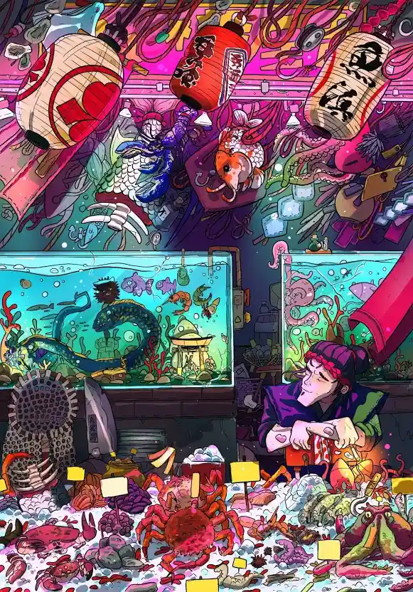 Fish Market - Illustration digitale par Florian Leux (Toyso) - Character design et illustration digitale