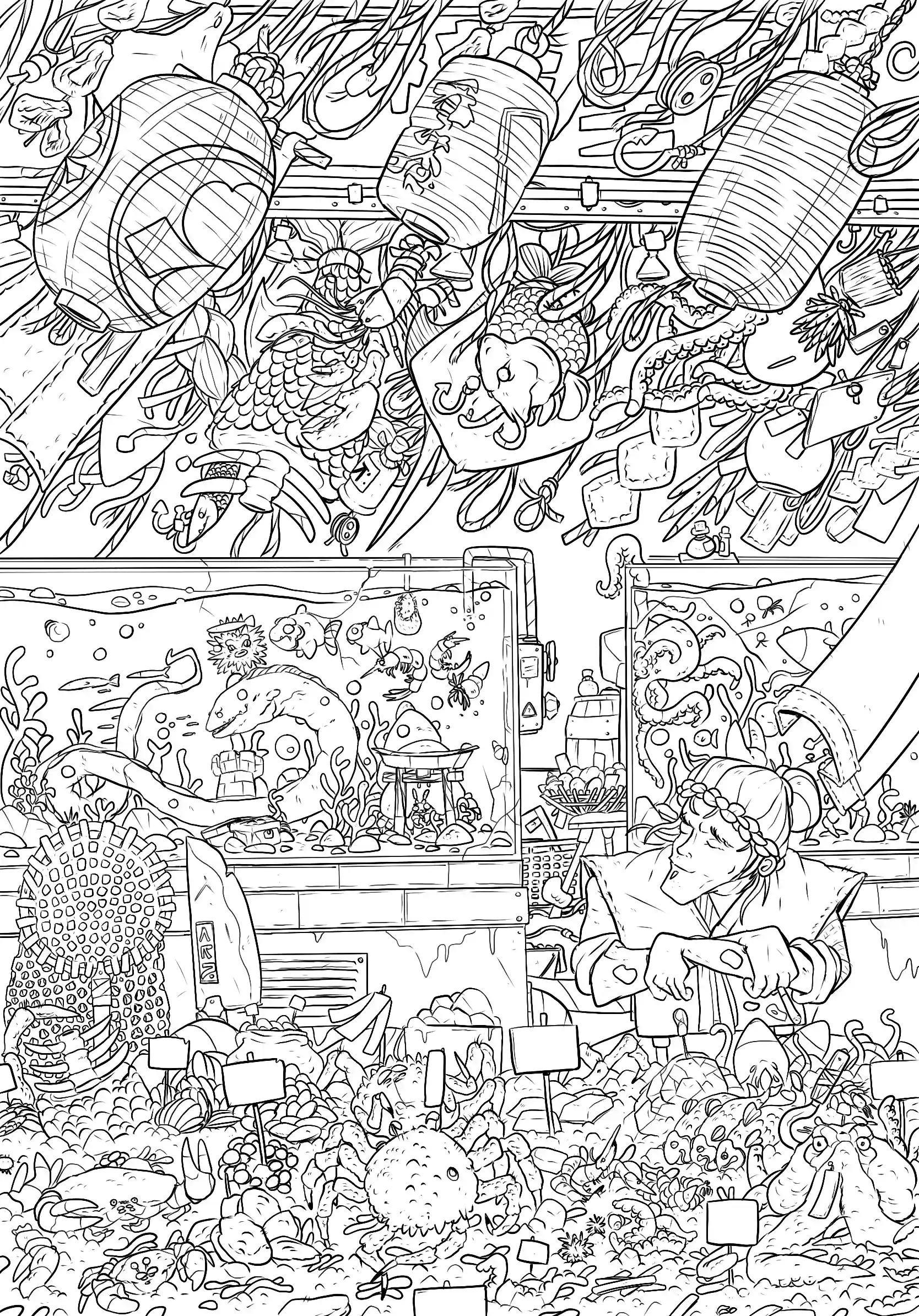 Fish Market - Encrage numérique par Florian Leux (Toyso) - Étape encrage