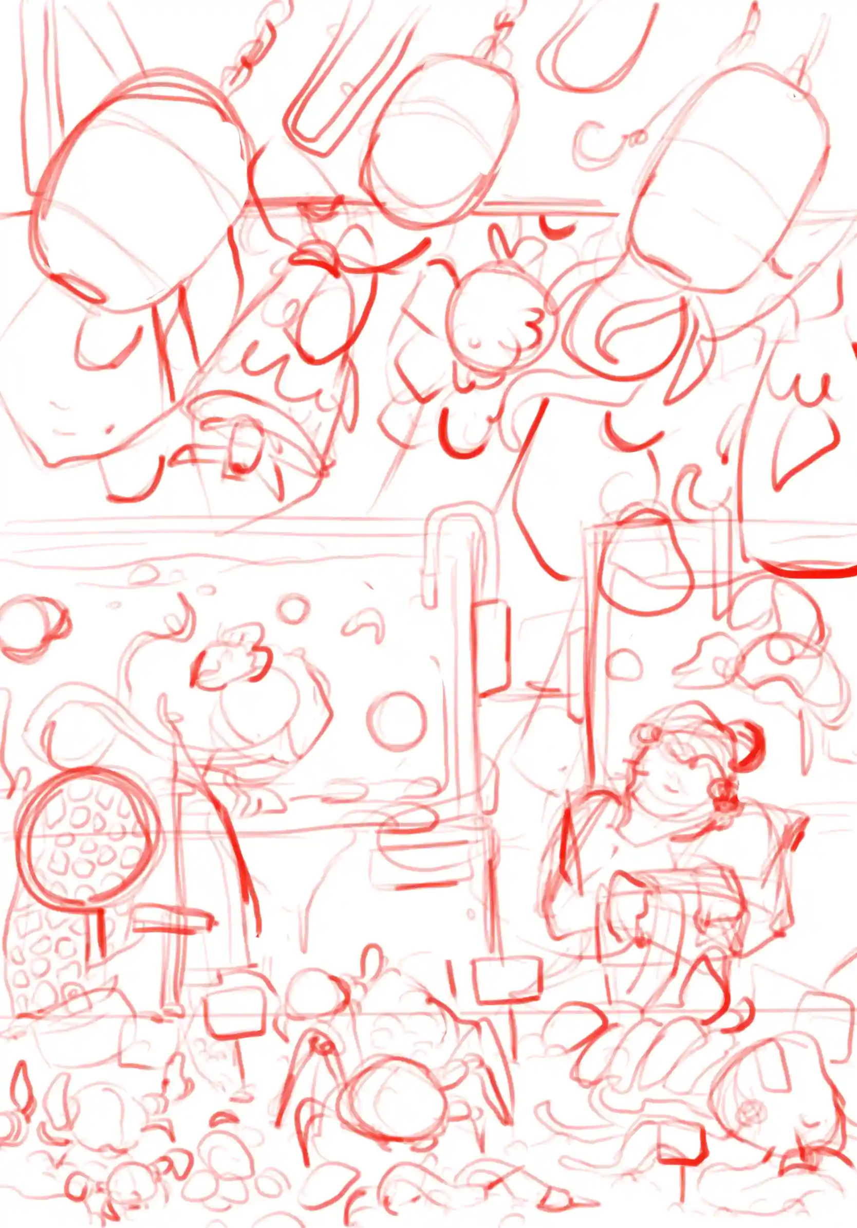 Fish Market - Croquis préparatoire par Florian Leux (Toyso) - Processus de création