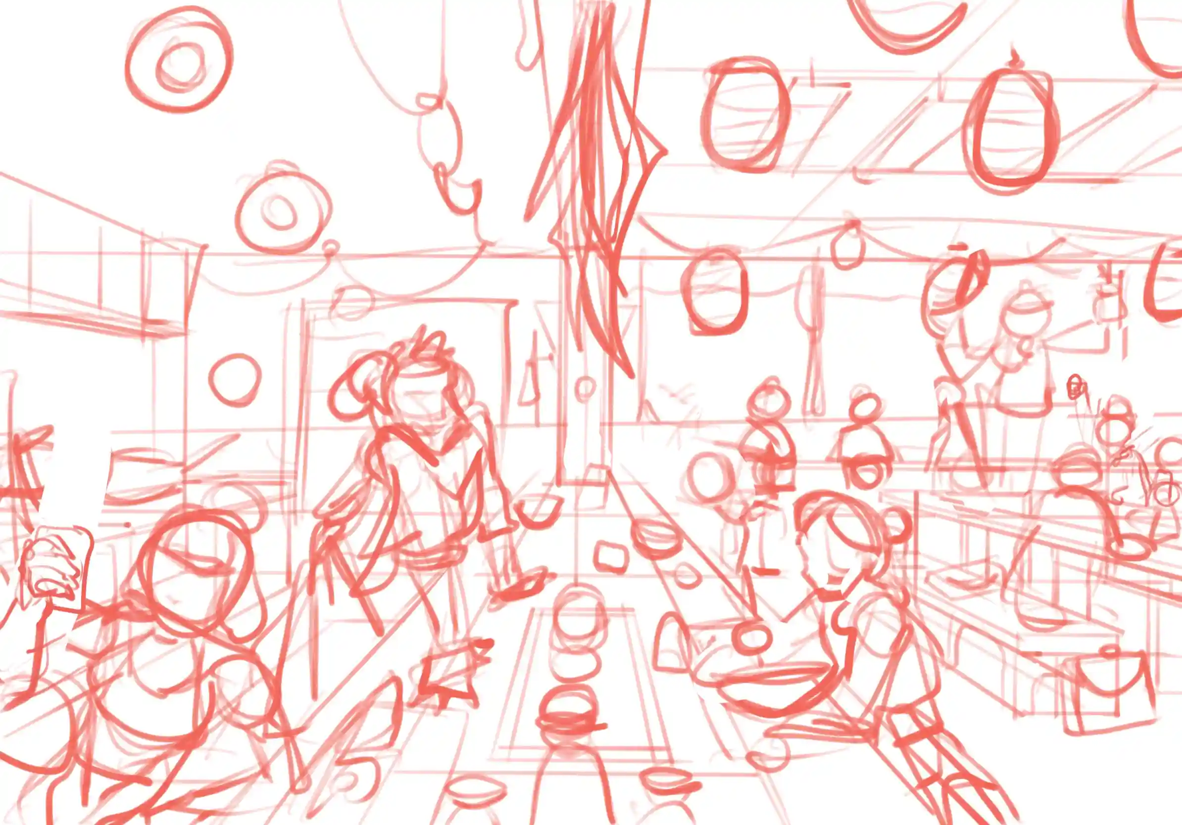 Izakaya - Croquis préparatoire par Florian Leux (Toyso) - Processus de création