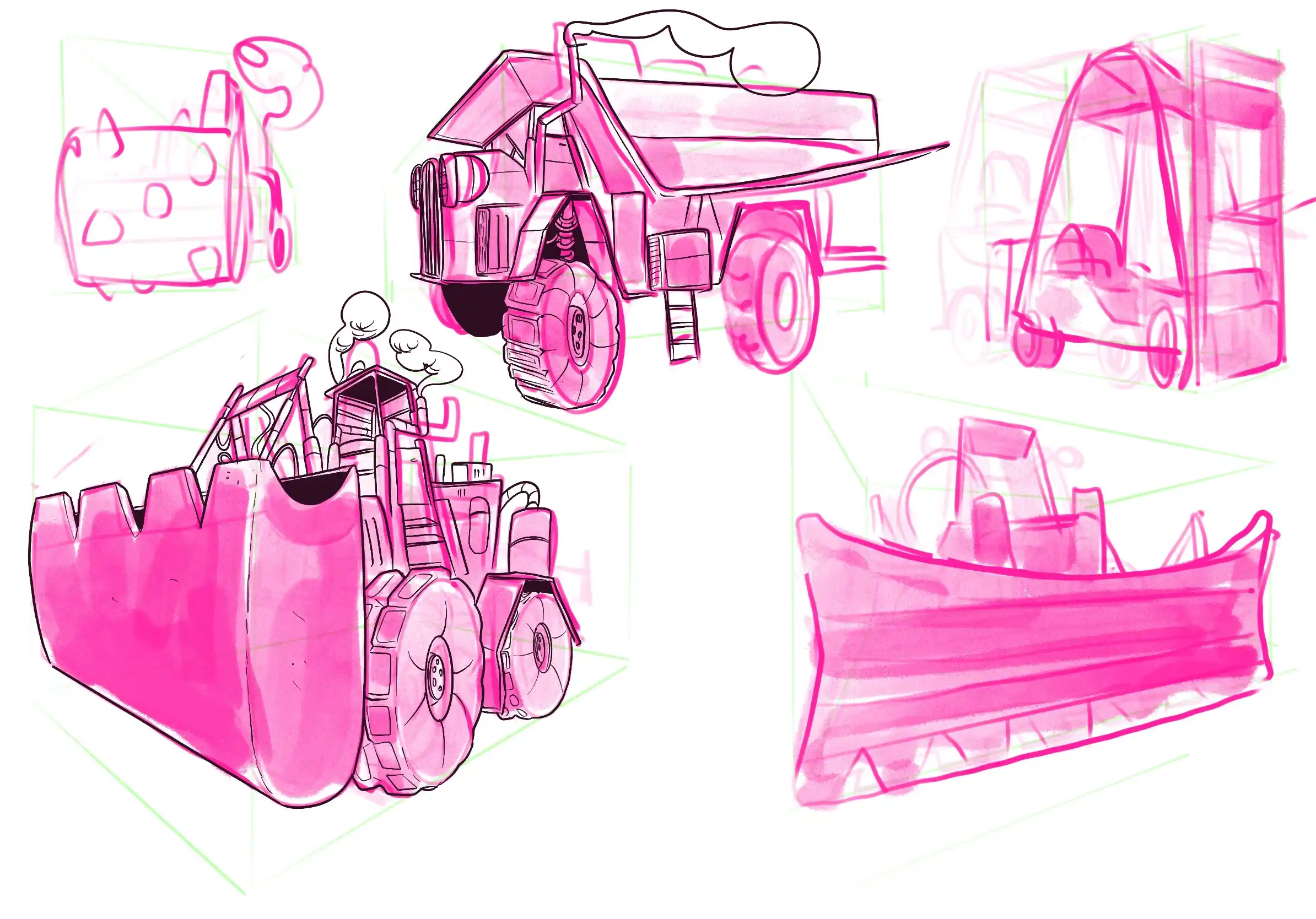 des engins de chantier - Illustration par Florian Leux (Toyso)