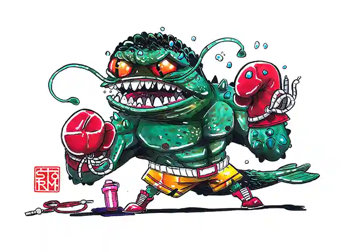 Sparring partner - Dessin traditionnel aux feutres à alcool par Florian Leux (Toyso) - Portfolio illustrateur Bordeaux