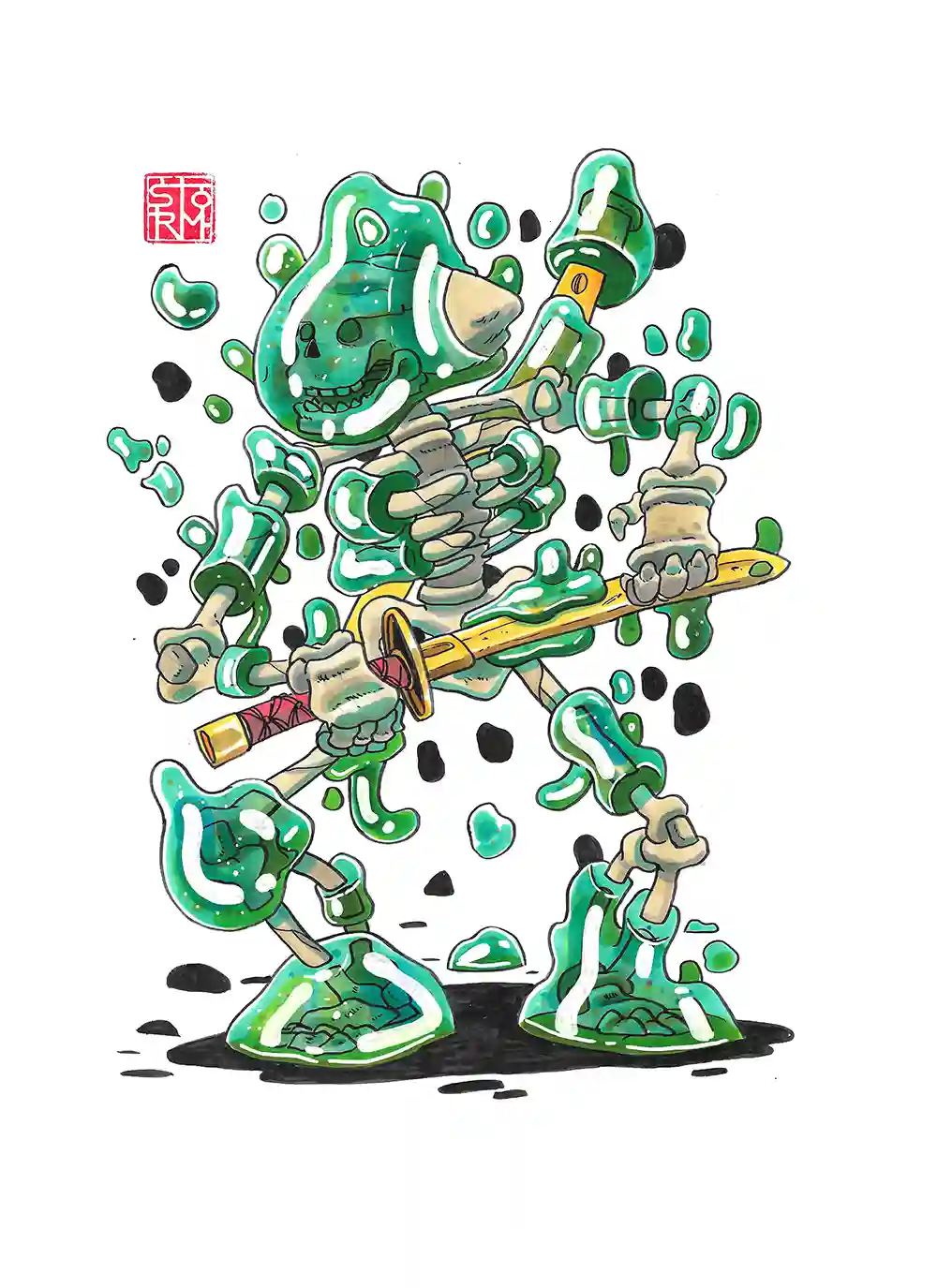 Green jeleton 2 - Dessin traditionnel aux feutres à alcool par Florian Leux (Toyso) - Portfolio illustrateur Bordeaux