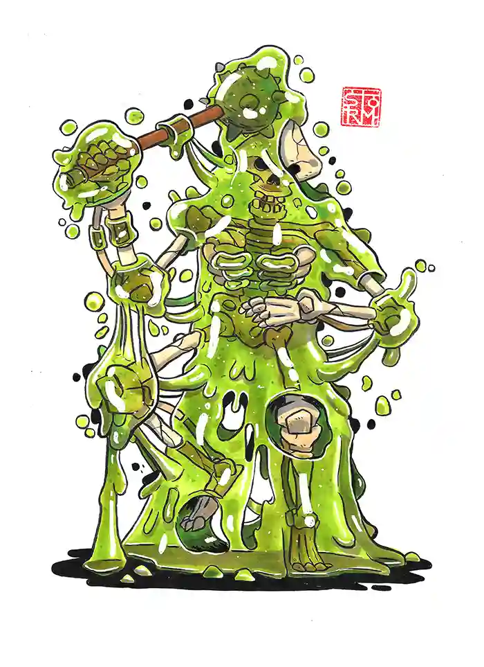 Green jeleton - Dessin traditionnel aux feutres à alcool par Florian Leux (Toyso) - Portfolio illustrateur Bordeaux