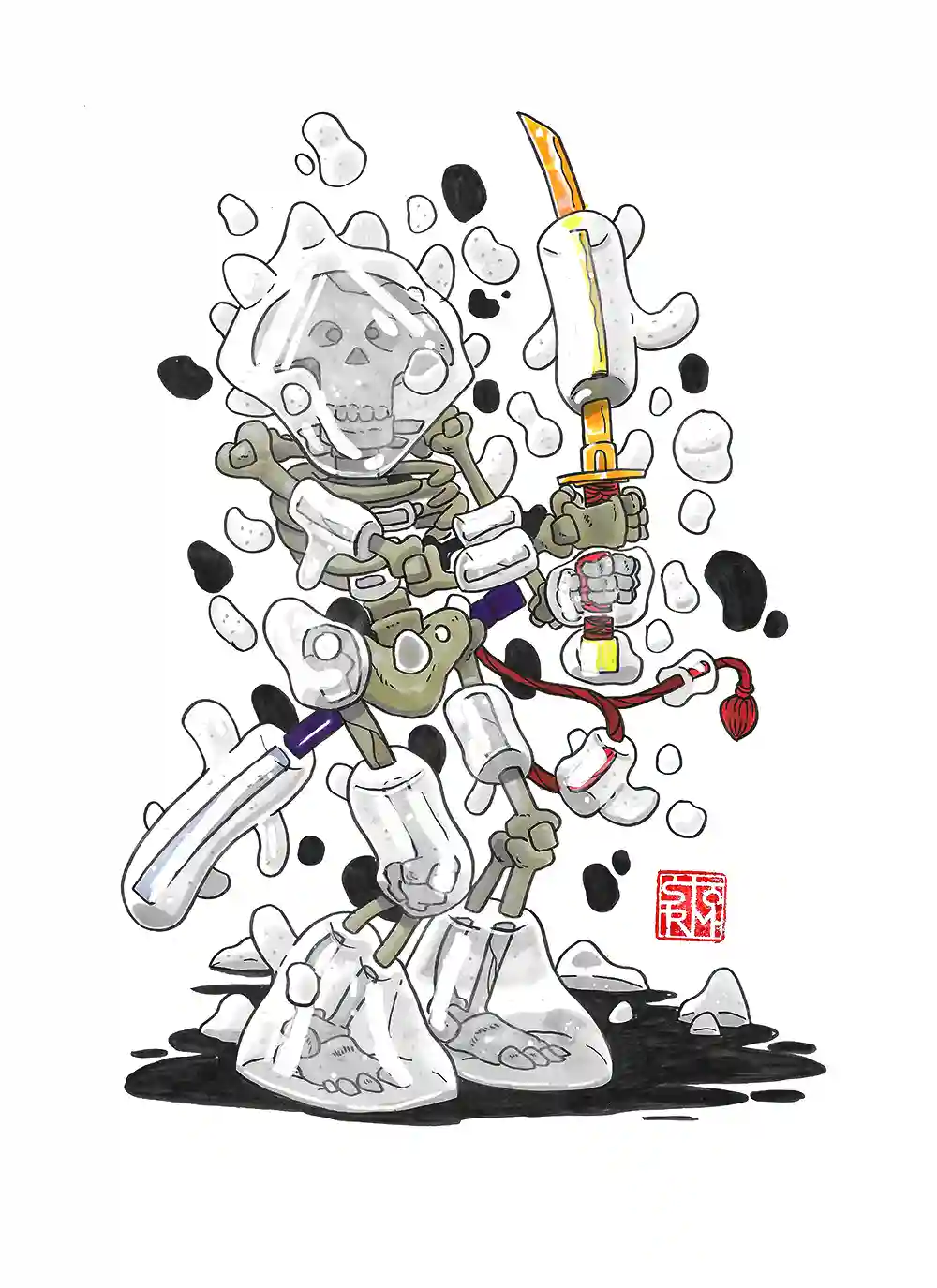 White jeleton - Dessin traditionnel aux feutres à alcool par Florian Leux (Toyso) - Portfolio illustrateur Bordeaux